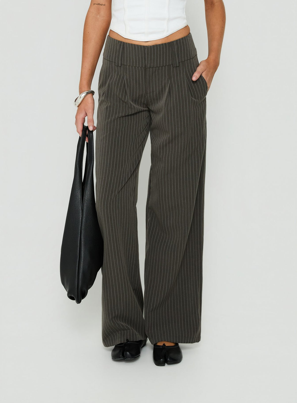 Two Lovers Low Rise Pants Grey Pinstripe