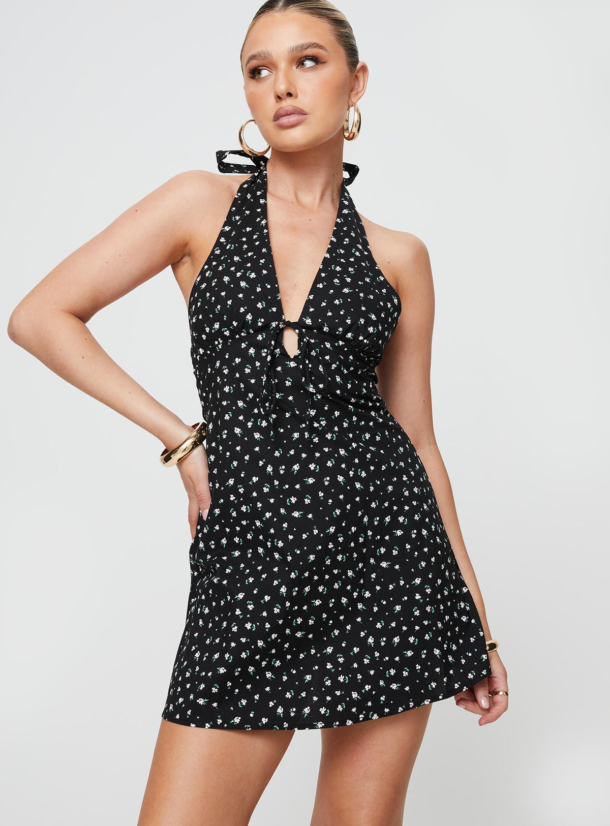 product Princess Polly V-Neck  Lanier Mini Dress Black Floral