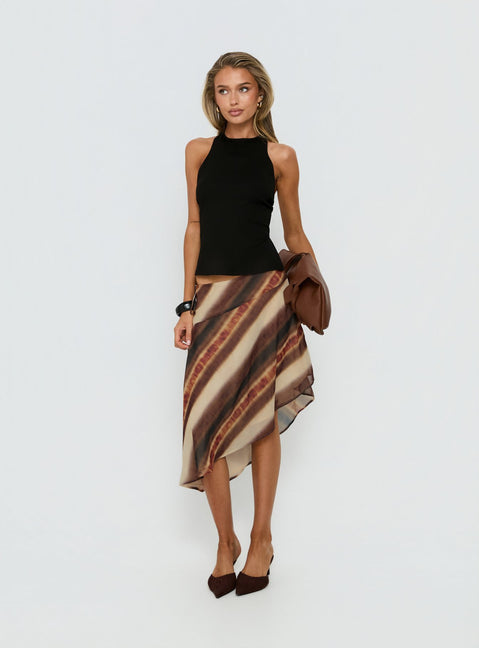 Esmira Asymmetrical Midi Skirt Brown Stripe Tall