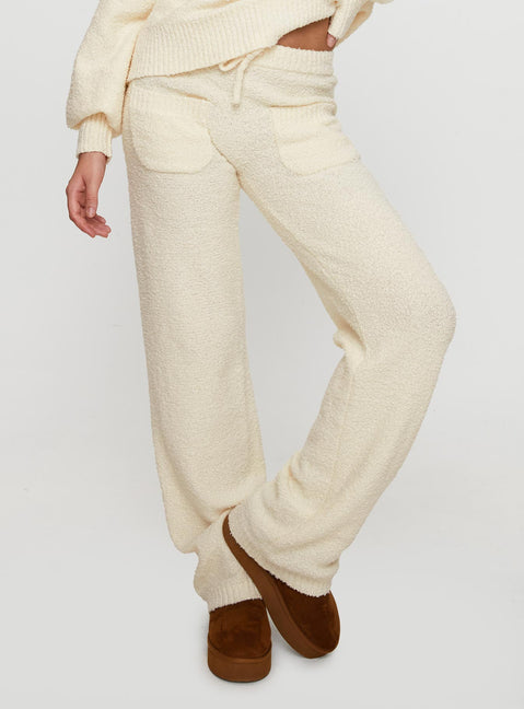 back view of model wearing Princess Polly Susi Fluffy Knit Pant Ivory High Waisted Pants 