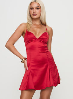 front view of model wearing Princess Polly Double Take Mini Dress Red Plunger 