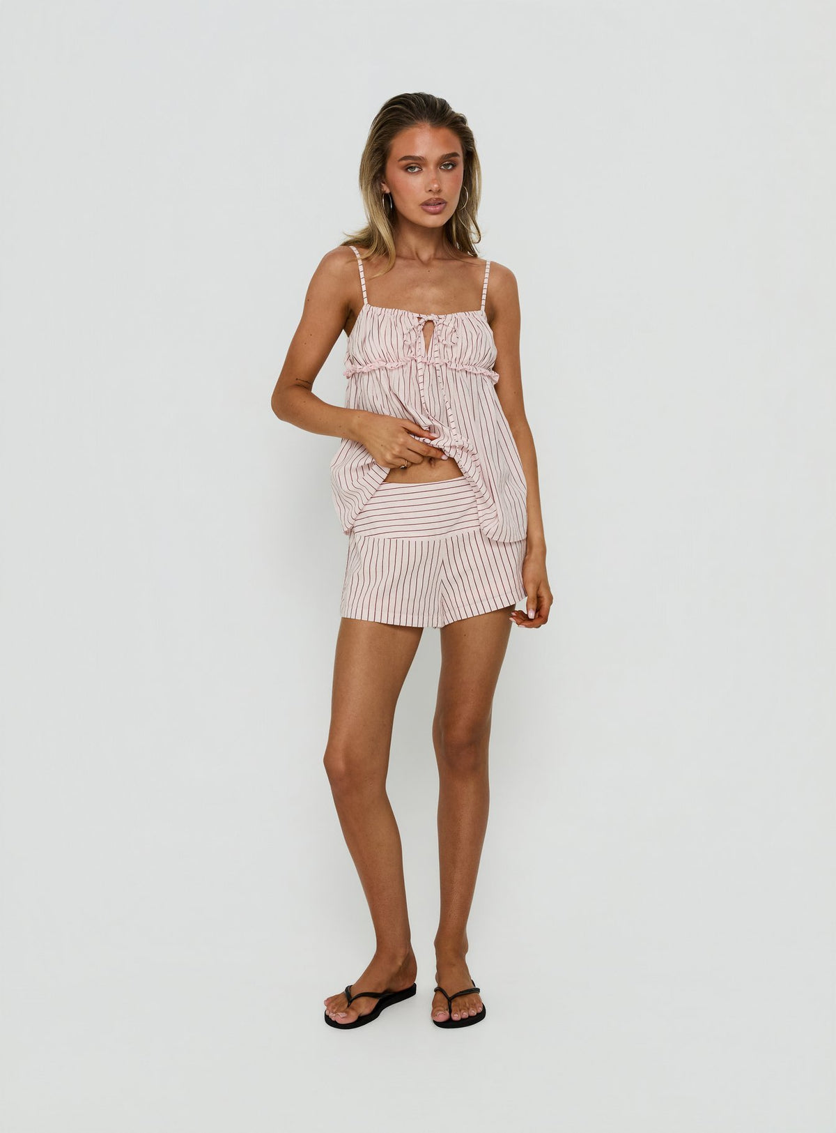 Harwin Gathered Bust Babydoll Top Pink Stripe