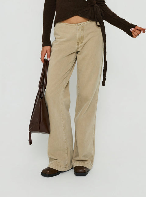 Featuring Buenos No Waist Low Rise Straight Leg Jeans Washed Khaki in womens-jeans with detail Princess Polly