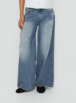 Johnni Floral Printed Low Rise Jeans Mid Wash womens-jeans product Princess Polly