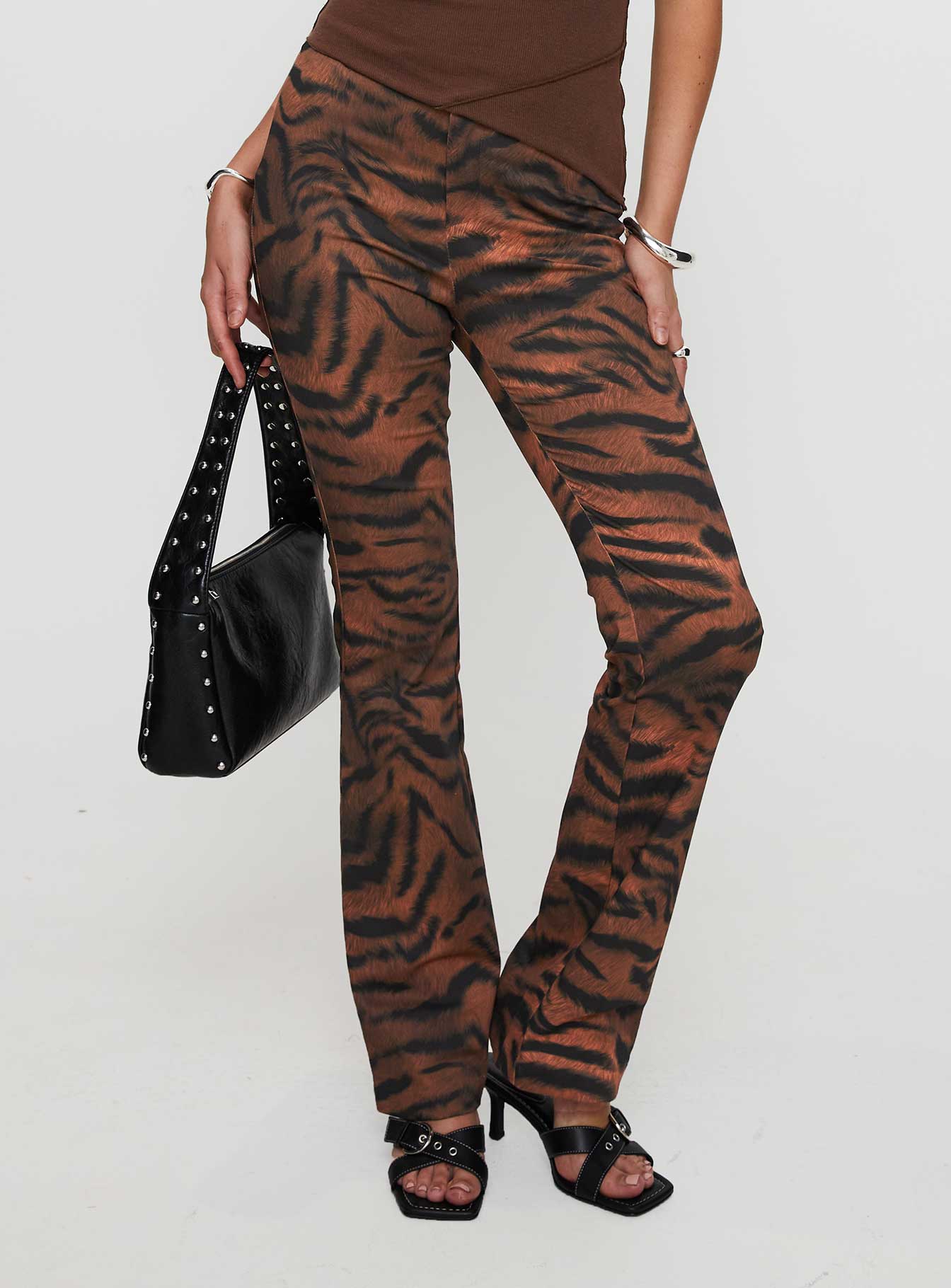back view of model wearing Princess Polly Andrina Straight Leg Pants Multi High Waisted Pants 