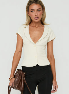 Alexandrea Plunge Button Up Top Cream