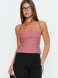 West Coast Love Halter Top Red Gingham