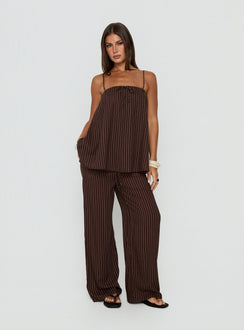 Featuring Amibella Mid Rise Wide Leg Pants Brown / Cream Stripe womens-regular-pants mid-rise product
