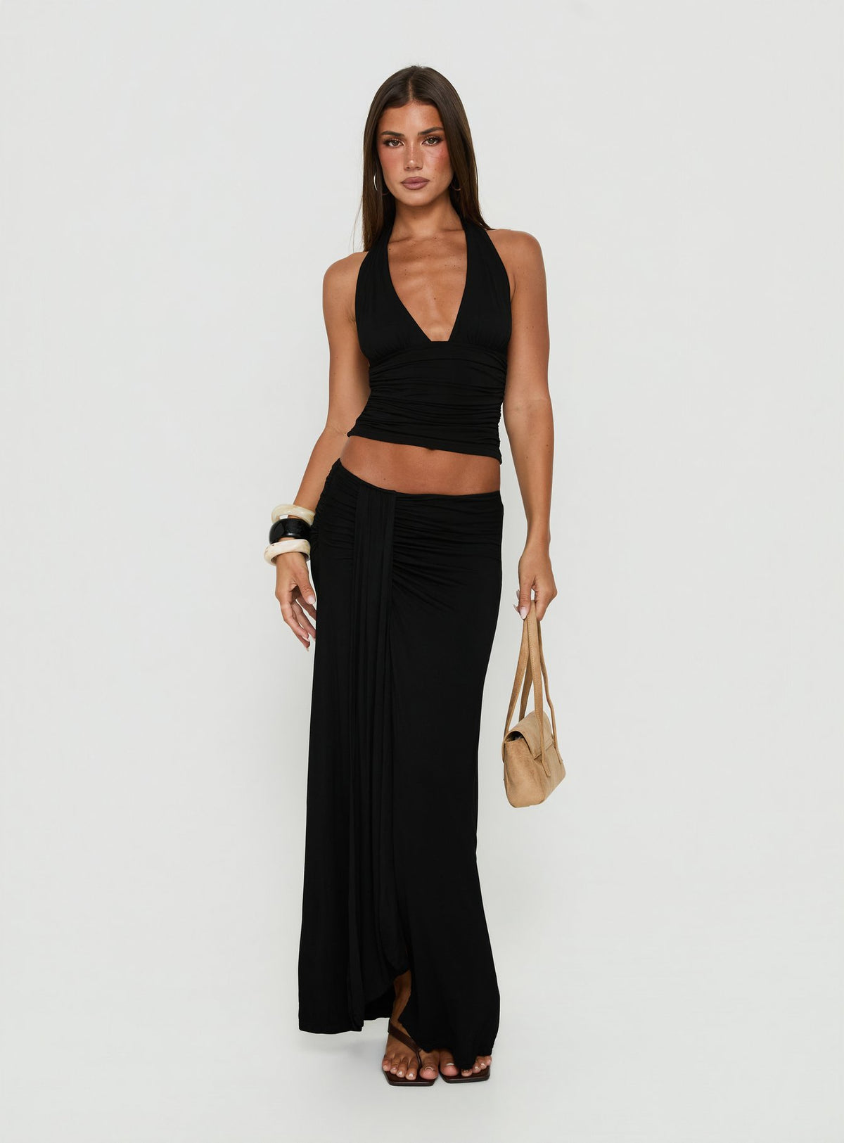 Keerah Ruched Maxi Skirt Black