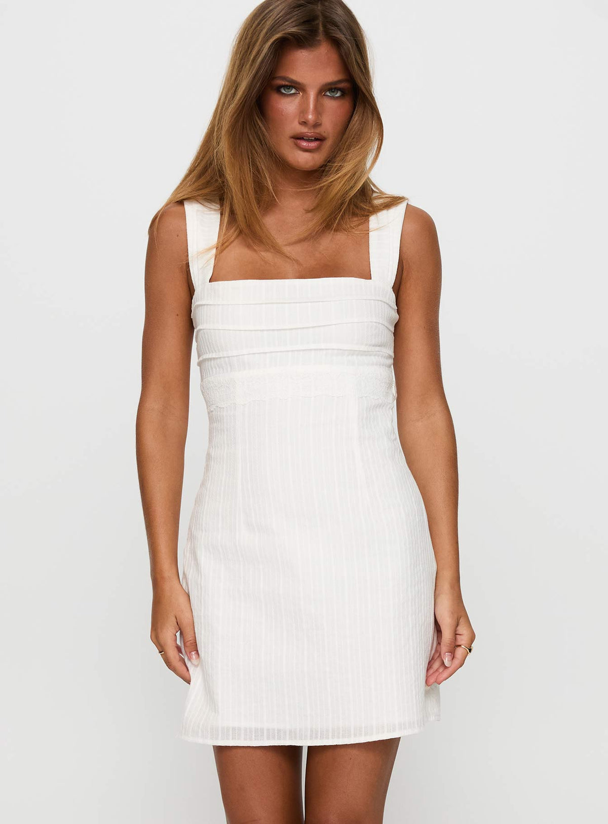 front view of model wearing Princess Polly Anyone But You Mini Dress White Square Neck 