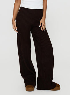 front view of model wearing Princess Polly Montana Knit Pants Chocolate Brown High Waisted Pants 
