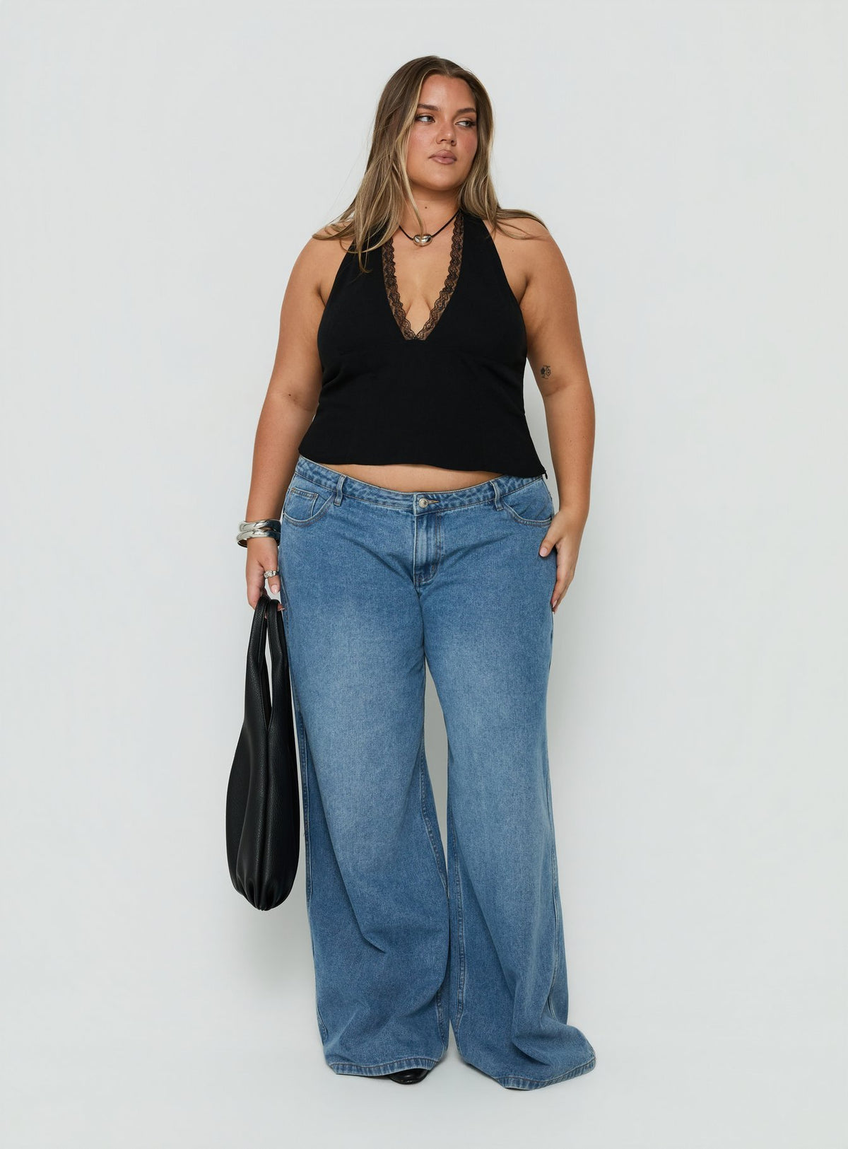No Pressure Lace Trim Halter Top Black Curve