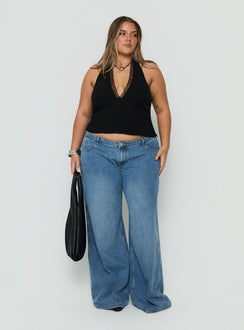 No Pressure Lace Trim Halter Top Black Curve
