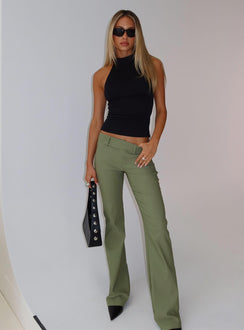 front view of model wearing Princess Polly Merril Halter Top Black Sleeveless High Neck 