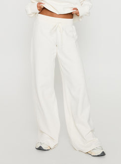 front view of model wearing Princess Polly Dodie Wide Leg Pants Washed White High Rise Pants Pants 