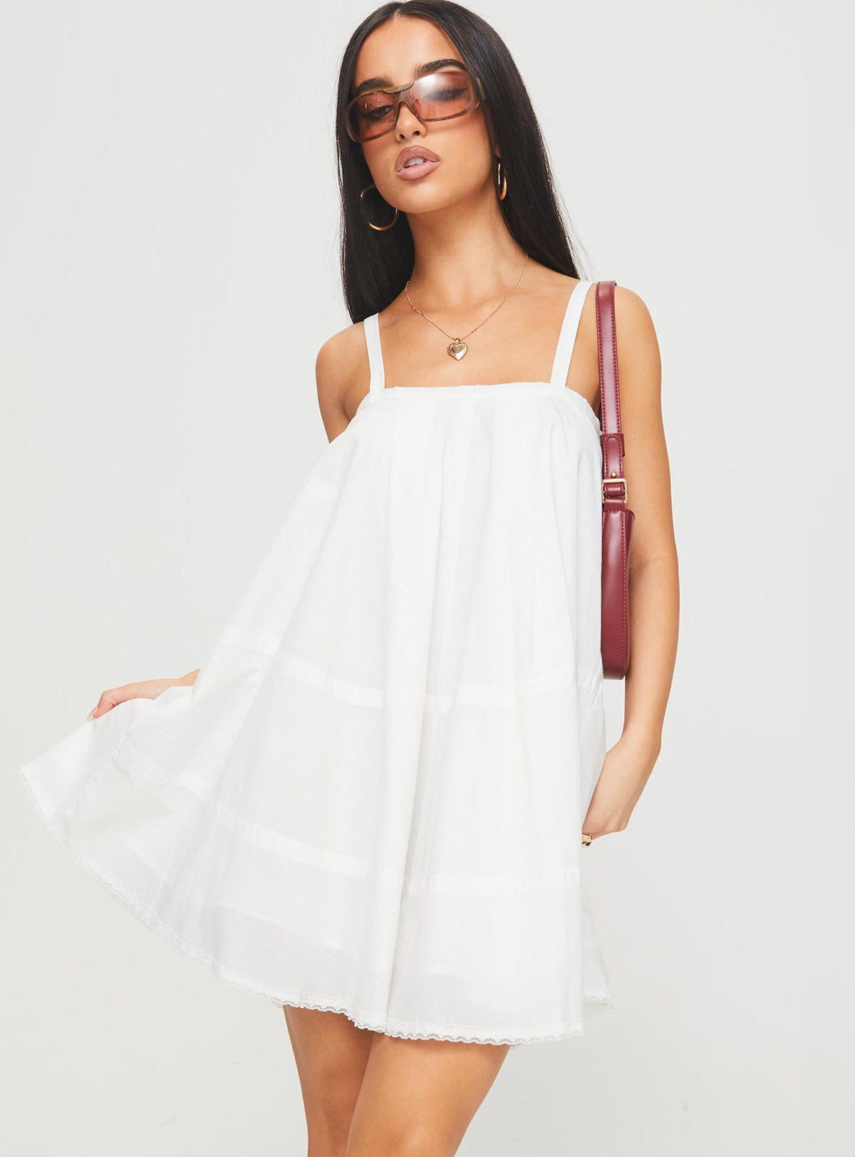 front view of model wearing Princess Polly Jubilant Mini Dress White Square Neck 
