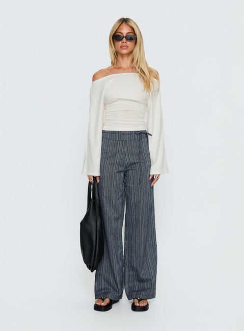 front view of model wearing Princess Polly Rush Hours Tie Up Pants Navy High Rise Pants 