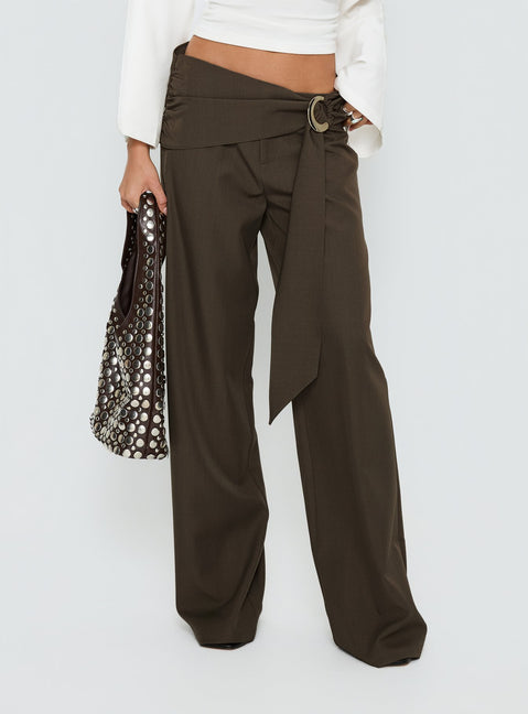 back view of model wearing Princess Polly Elisson Layered Buckle Pants Grey Mid Rise Pants 