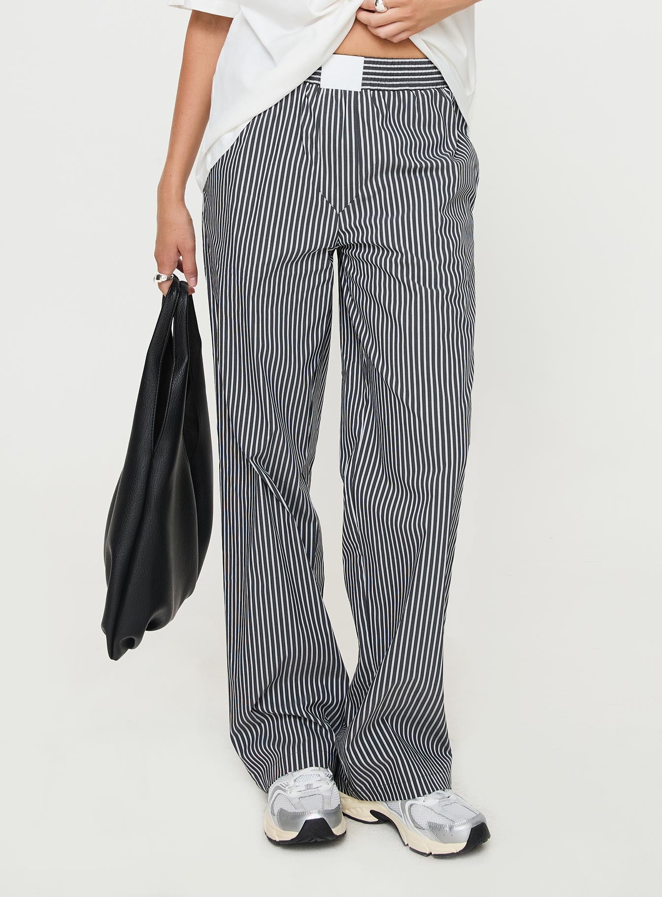 front view of model wearing Princess Polly Cobain Pants Onyx Stripe Pants 