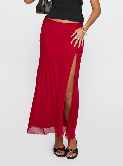   front view of model wearing Princess Polly Quancita Mesh Maxi Skirt Red Maxi Skirts Skirts 