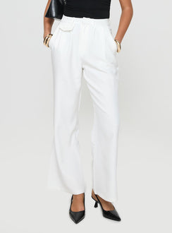 back view of model wearing Princess Polly Jazzar Pocket Detail Pleated Pant White High Rise Pants Pants 