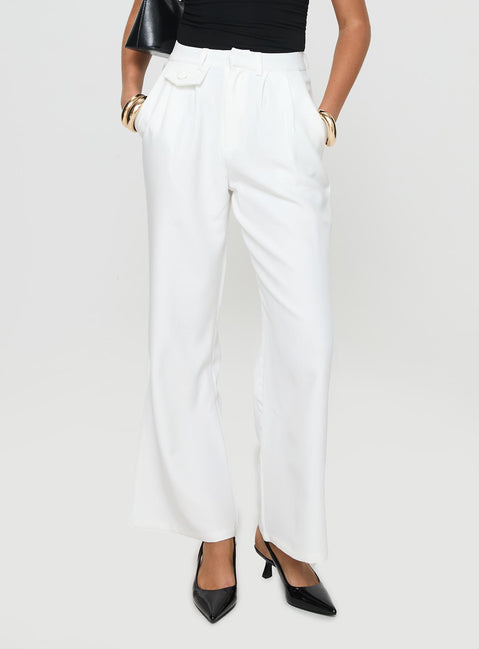 back view of model wearing Princess Polly Jazzar Pocket Detail Pleated Pant White High Rise Pants Pants 