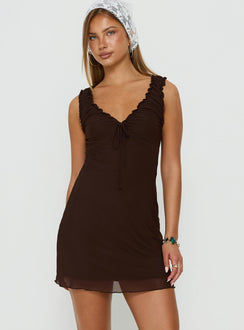 Natalis V Neck Mini Dress Chocolate