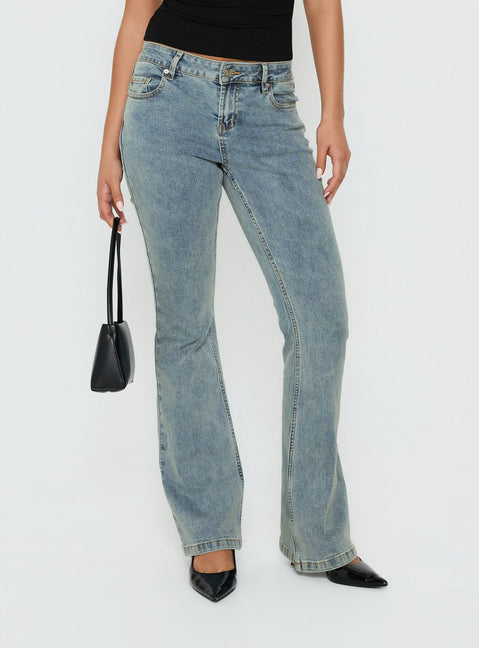 Featuring Bethany Low Rise Bootleg Jeans Ice Wash womens-jeans with flared hem Princess Polly