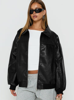 Goldsmith Faux Leather Bomber Jacket Black