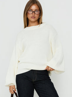 Harmony Balloon Sleeve Knit Sweater White