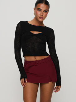 back view of model wearing Princess Polly Volley Mini Skort Cherry Red Tall High Waisted Shorts 
