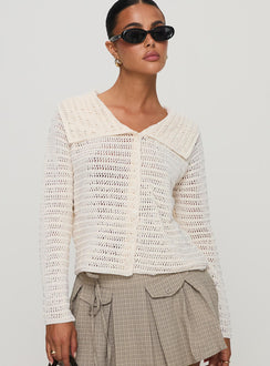 Featuring the Tuscon Crochet Sweater White womens-jumpers with short length detail view of model wearing Princess Polly