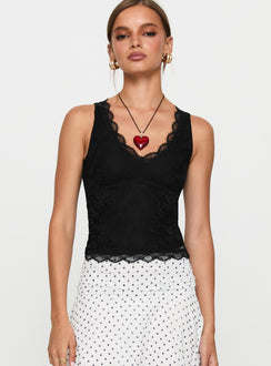 front view of model wearing Princess Polly Far Away Top Black Sleeveless V-Neck 