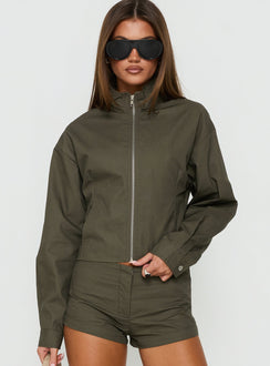 Avorie High Neck Cinched Jacket Khaki