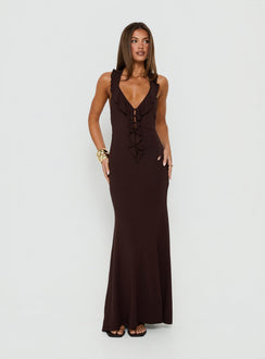Charlique Halter Frill Maxi Dress Mahogany