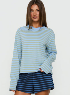 Viollette V Neck Long Sleeve Top Blue Stripe