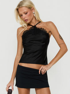 Brioney Arrowneck Lace Trim Top Black