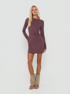 Helennah Tie Back Long Sleeve Mini Dress Dusty Purple