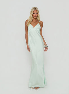 Flip A Switch Satin Lace Slip Maxi Dress Mint