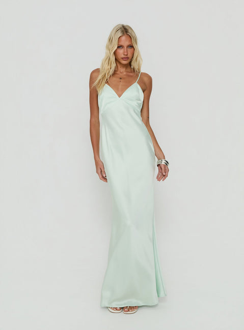 Flip A Switch Satin Lace Slip Maxi Dress Mint