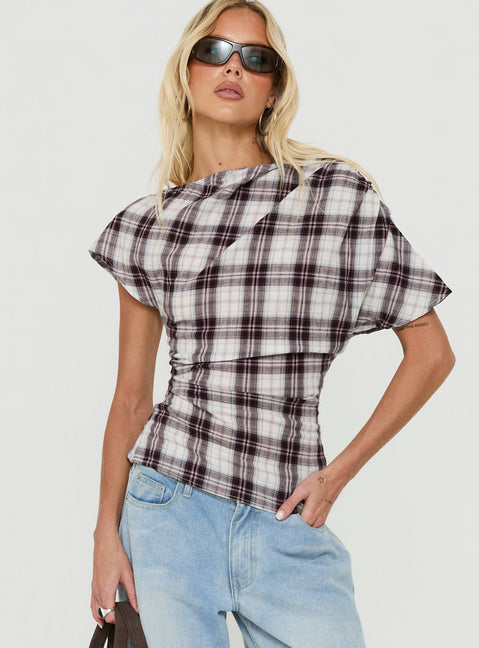 Khendall Off Shoulder Top Multi Check