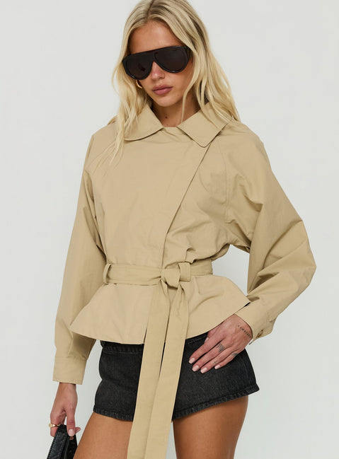 Ranique Tie Waist Cropped Trench Coat Beige