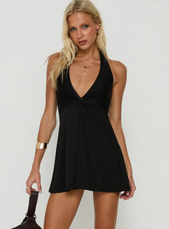 Tikaia Twist Halter Mini Dress Black