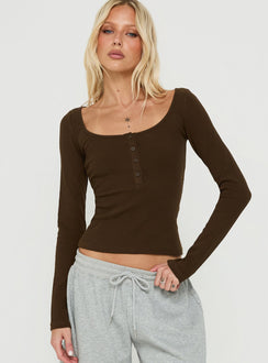 Keslie Long Sleeve Henley Top Espresso