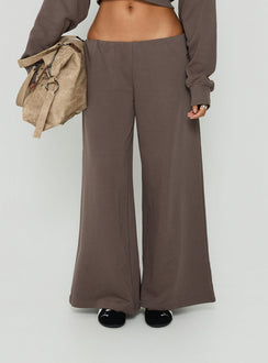 Featuring Kaeya Fleece Wide Leg Low Rise Pants Grey womens-regular-pants with low-rise waist front view of model wearing Princess Polly