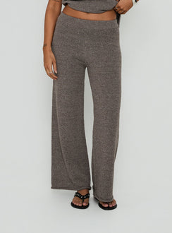 Featuring the Calisse Knit Wide Leg Pants Mocha womens regular pants with high-rise waist front view of model wearing Princess Polly