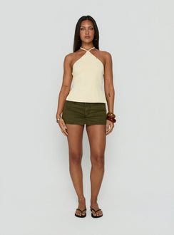 Eiva Arrowneck Button Detail Top Lemon