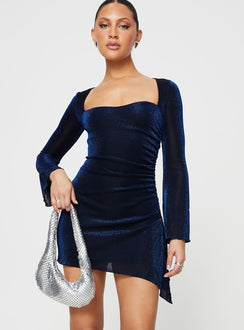 product Princess Polly High Neck  Donelli Long Sleeve Mini Dress Navy