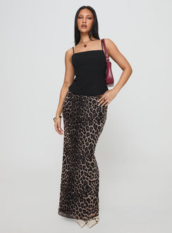   front view of model wearing Princess Polly Ergo Maxi Skirt Leopard Tall Maxi Skirts Skirts 
