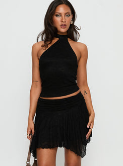   front view of model wearing Princess Polly Raeann Frill Mini Skirt Black 